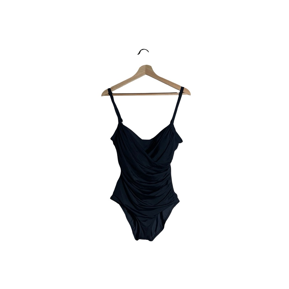 Jantzen Classics Girls Black Ruched Wrap One Piece Swimsuit Adjustable Straps